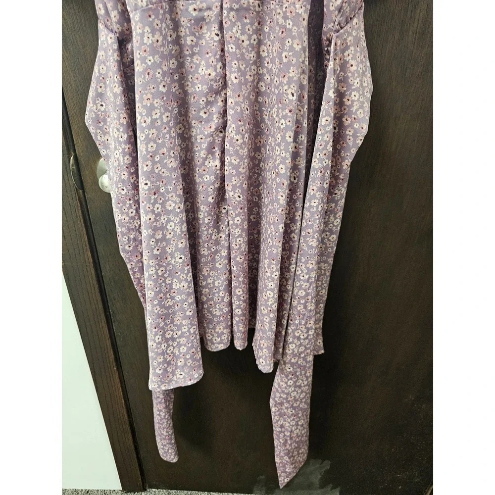 Arula Raella Purple Floral Puff Sleeve Mini Dress Square Neck Cottagecore Size X